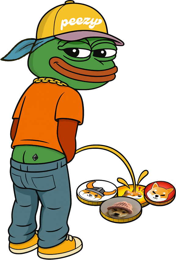 peezyPissin2 Pepe the Frog dressed as an Egyptian Pharaoh, symbolizing Peezy Coin’s dominance and ancient wealth in the crypto market.